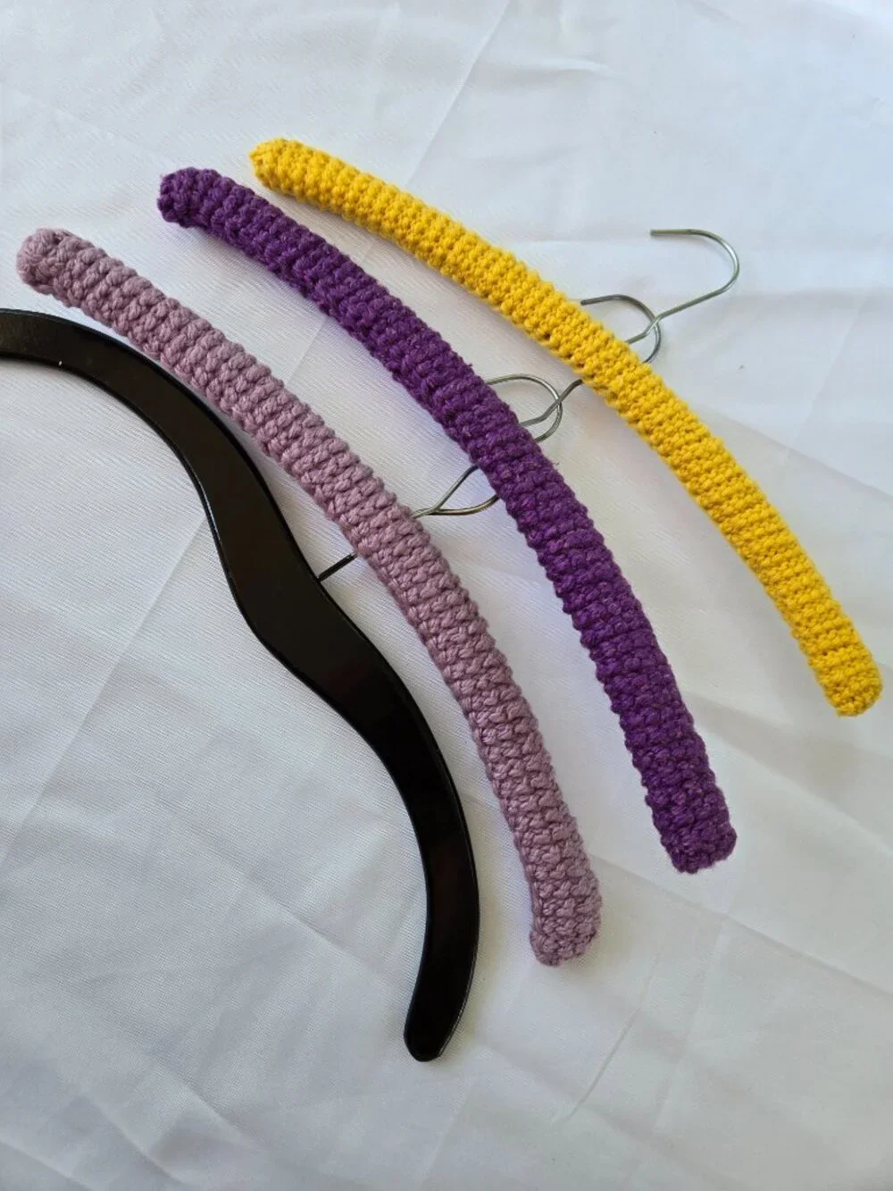 4 Vintage Clothes Hangers crochet covered & painted